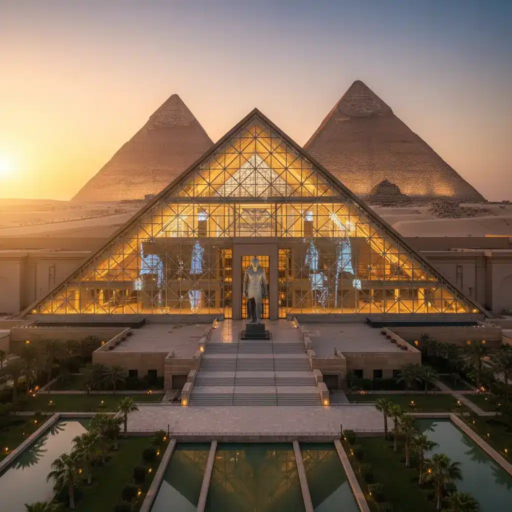 Grand Egyptian Museum near Giza Pyramids showcasing modern architecture and ancient Egyptian artifacts