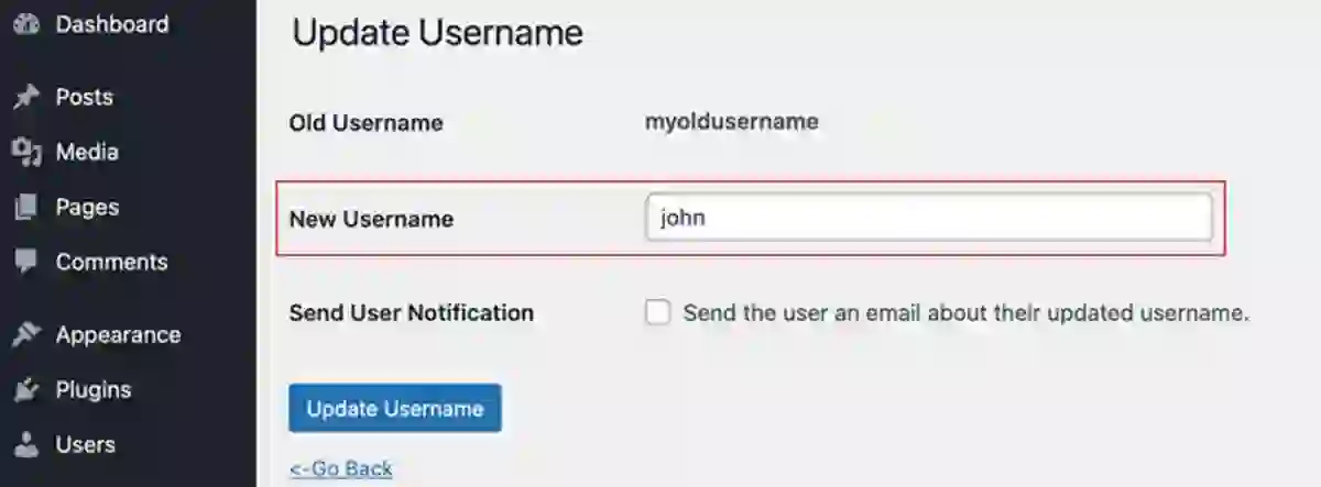 “Changing the WordPress administrator username through phpMyAdmin”