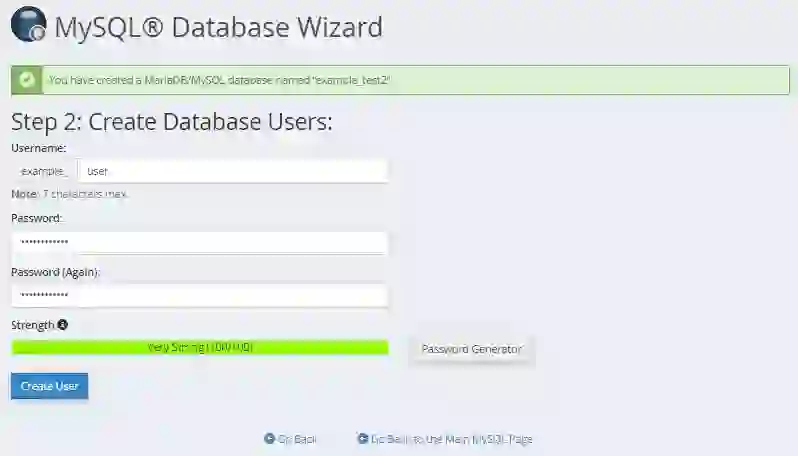 “Creating a MySQL database using cPanel MySQL Database Wizard”