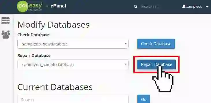 “Repairing and optimizing MySQL database tables using phpMyAdmin”