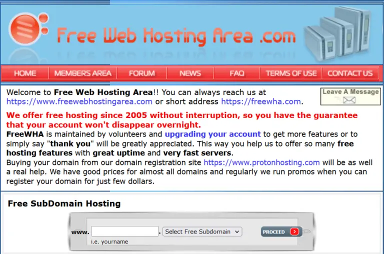 “Comparison of the best free web hosting providers and website hosting services”