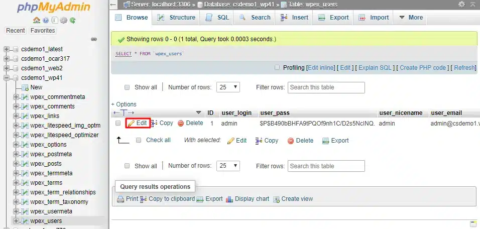 “Changing the WordPress administrator username through phpMyAdmin”