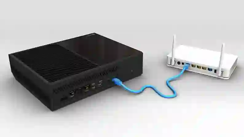 Xbox connected to internet via Ethernet cable and Wi-Fi showing network setup for online gaming