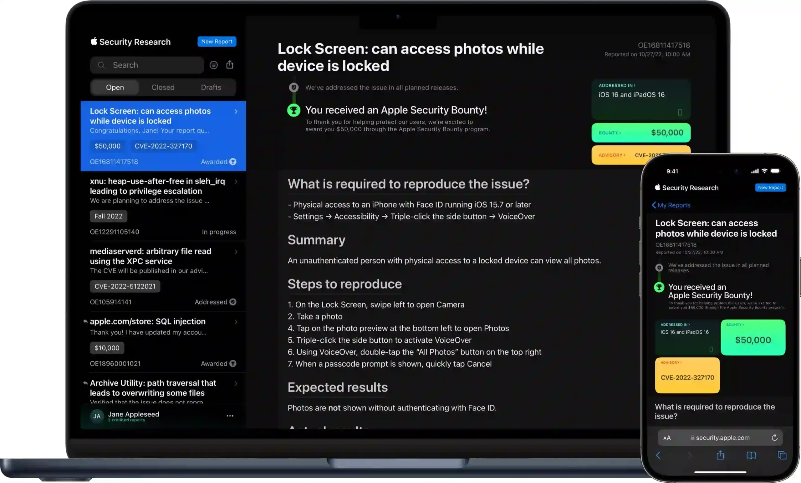 "Apple cybersecurity bug bounty program and ethical hacking rewards"