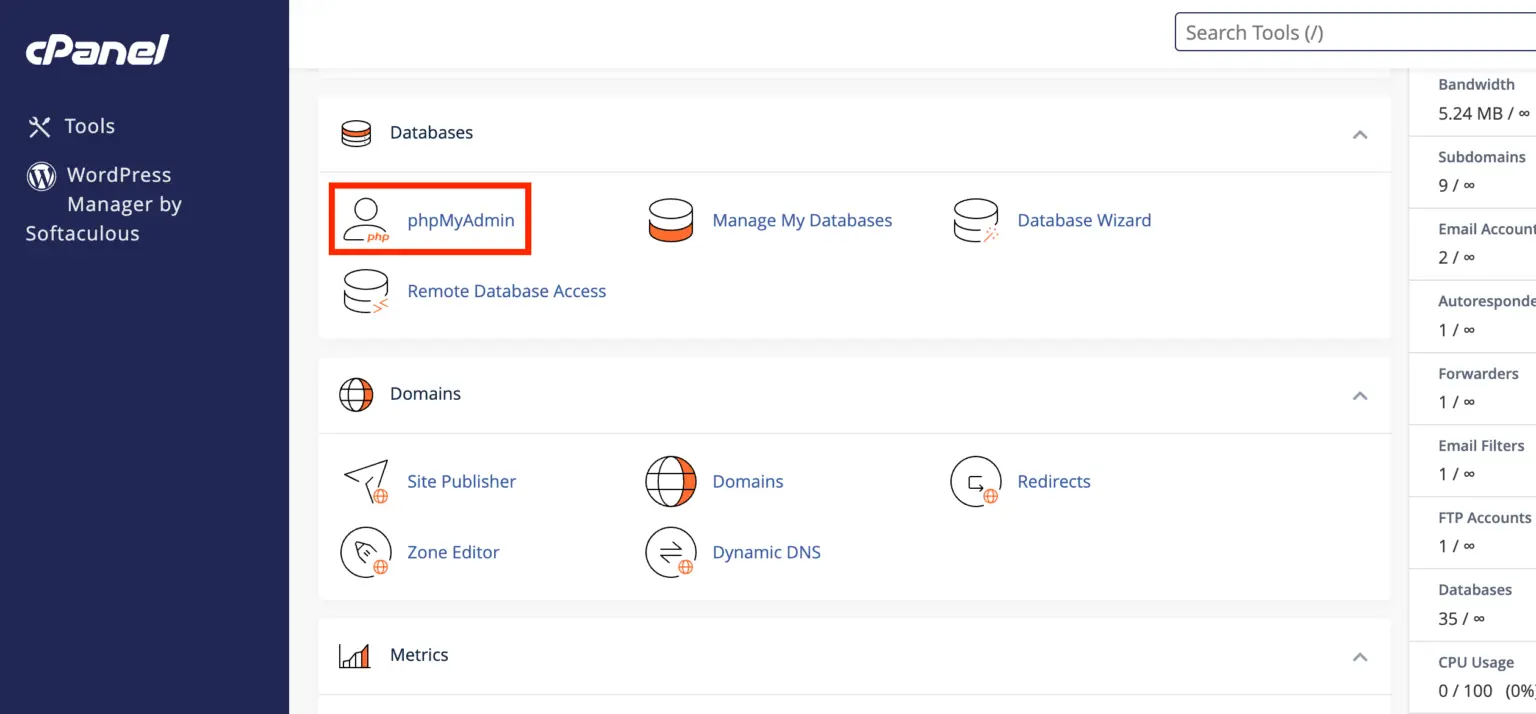 “Repairing and optimizing MySQL database tables using phpMyAdmin”