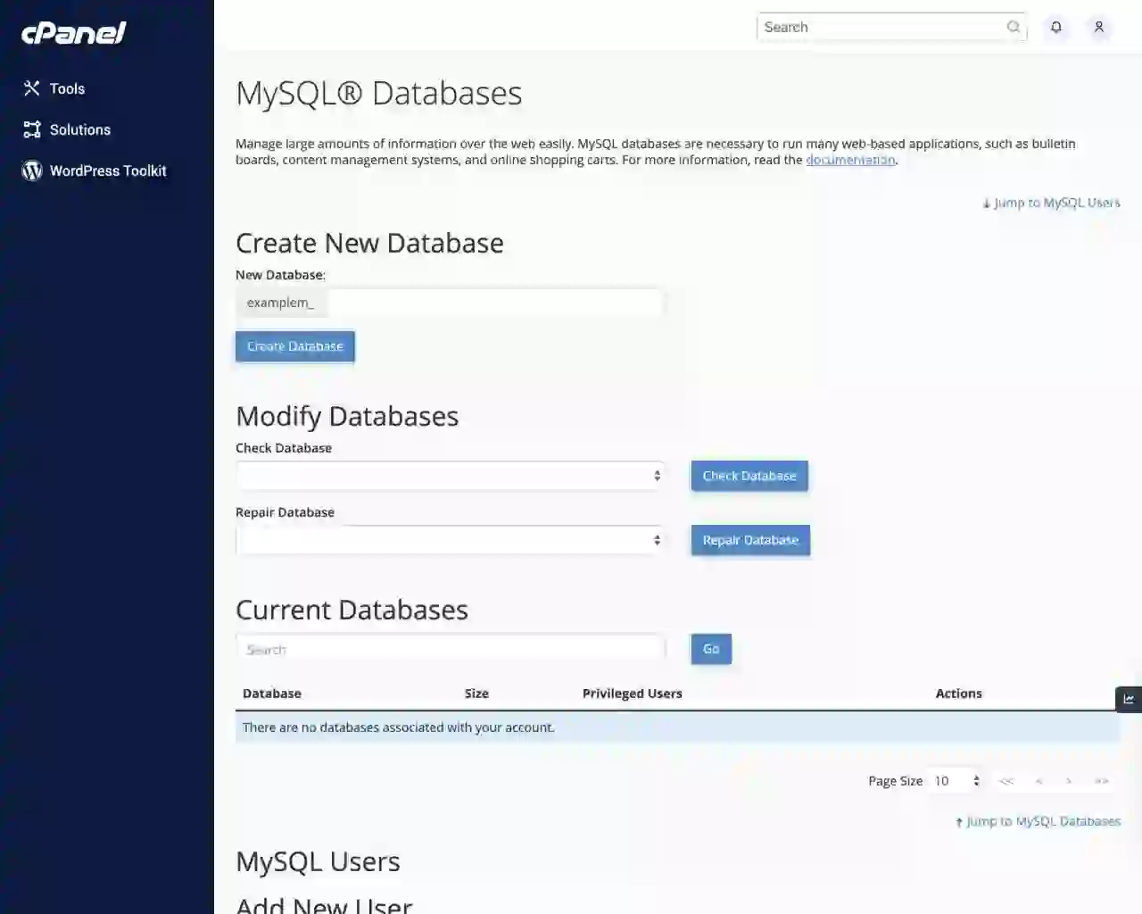“Creating a MySQL database using cPanel MySQL Database Wizard”