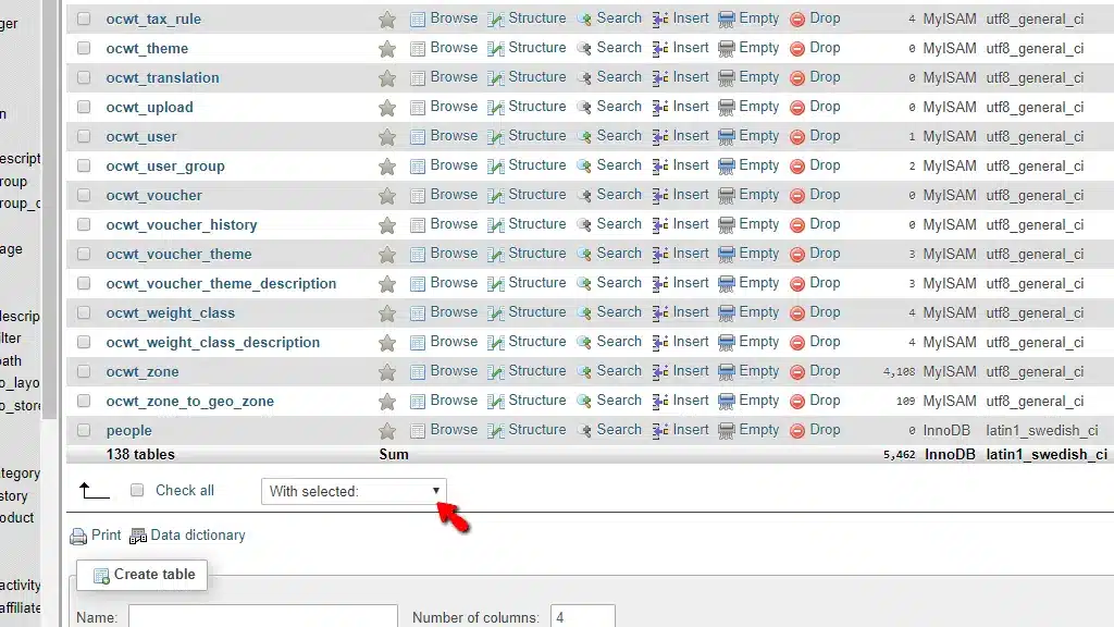 “Repairing and optimizing MySQL database tables using phpMyAdmin”