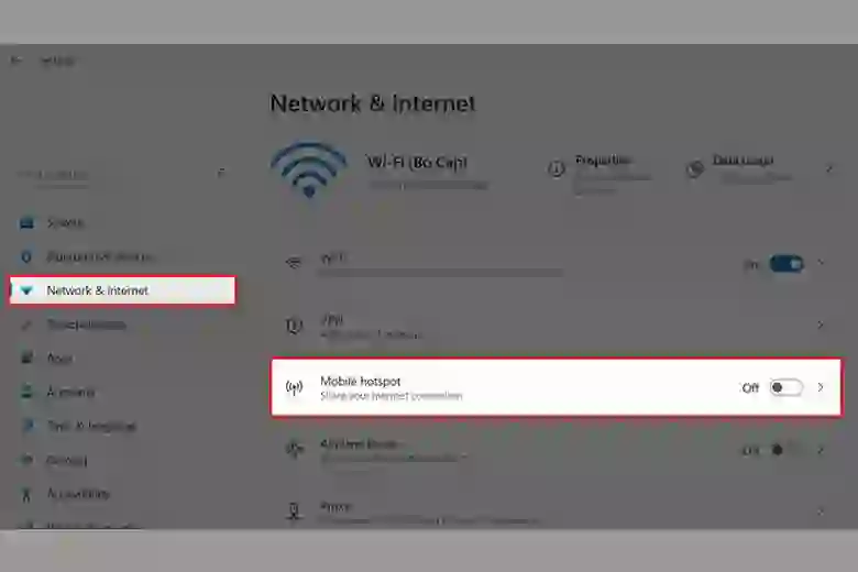 “Laptop configured as a Wi-Fi hotspot sharing internet connection”