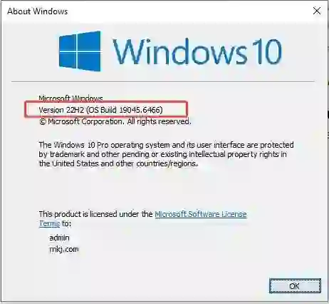 “Checking the Windows version and build number using the Winver command”