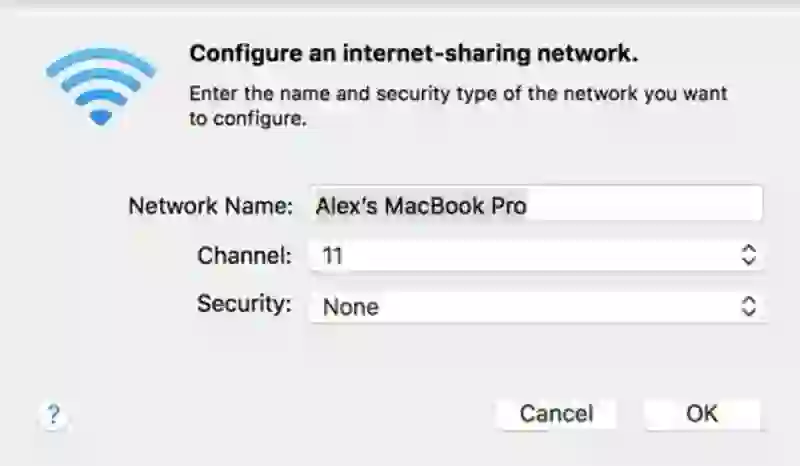 “Laptop configured as a Wi-Fi hotspot sharing internet connection”