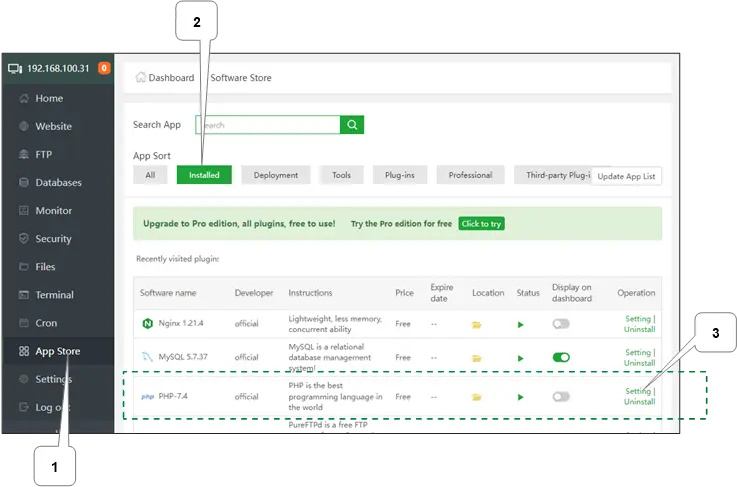 “WordPress installation and VPS server configuration dashboard”