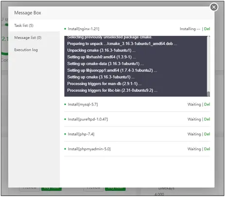 “WordPress installation and VPS server configuration dashboard”