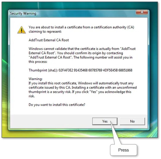 “Installing a trusted root certificate in Windows using the Certificate Import Wizard”