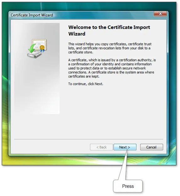 “Installing a trusted root certificate in Windows using the Certificate Import Wizard”