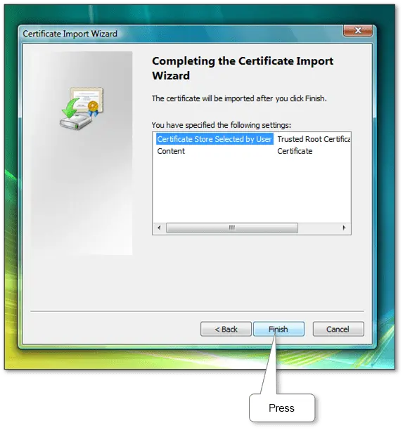 “Installing a trusted root certificate in Windows using the Certificate Import Wizard”