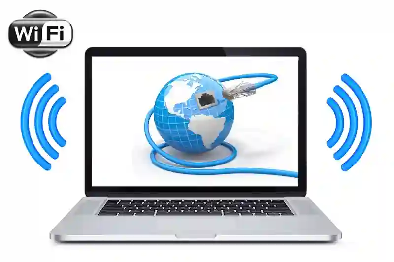 “Laptop configured as a Wi-Fi hotspot sharing internet connection”
