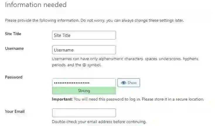 “WordPress installation and VPS server configuration dashboard”
