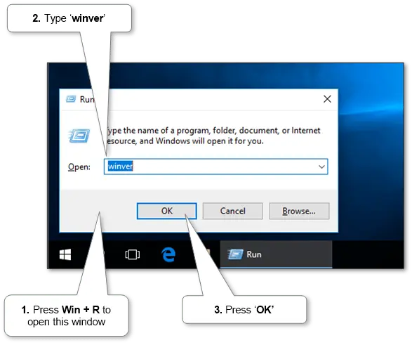 “Checking the Windows version and build number using the Winver command”