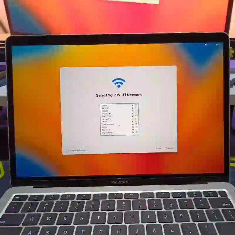 “MacBook connected to a wireless Wi-Fi network using macOS settings”