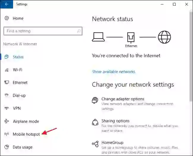 “Laptop configured as a Wi-Fi hotspot sharing internet connection”