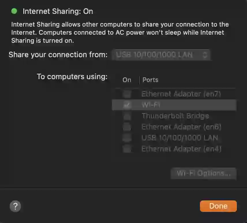 “Laptop configured as a Wi-Fi hotspot sharing internet connection”