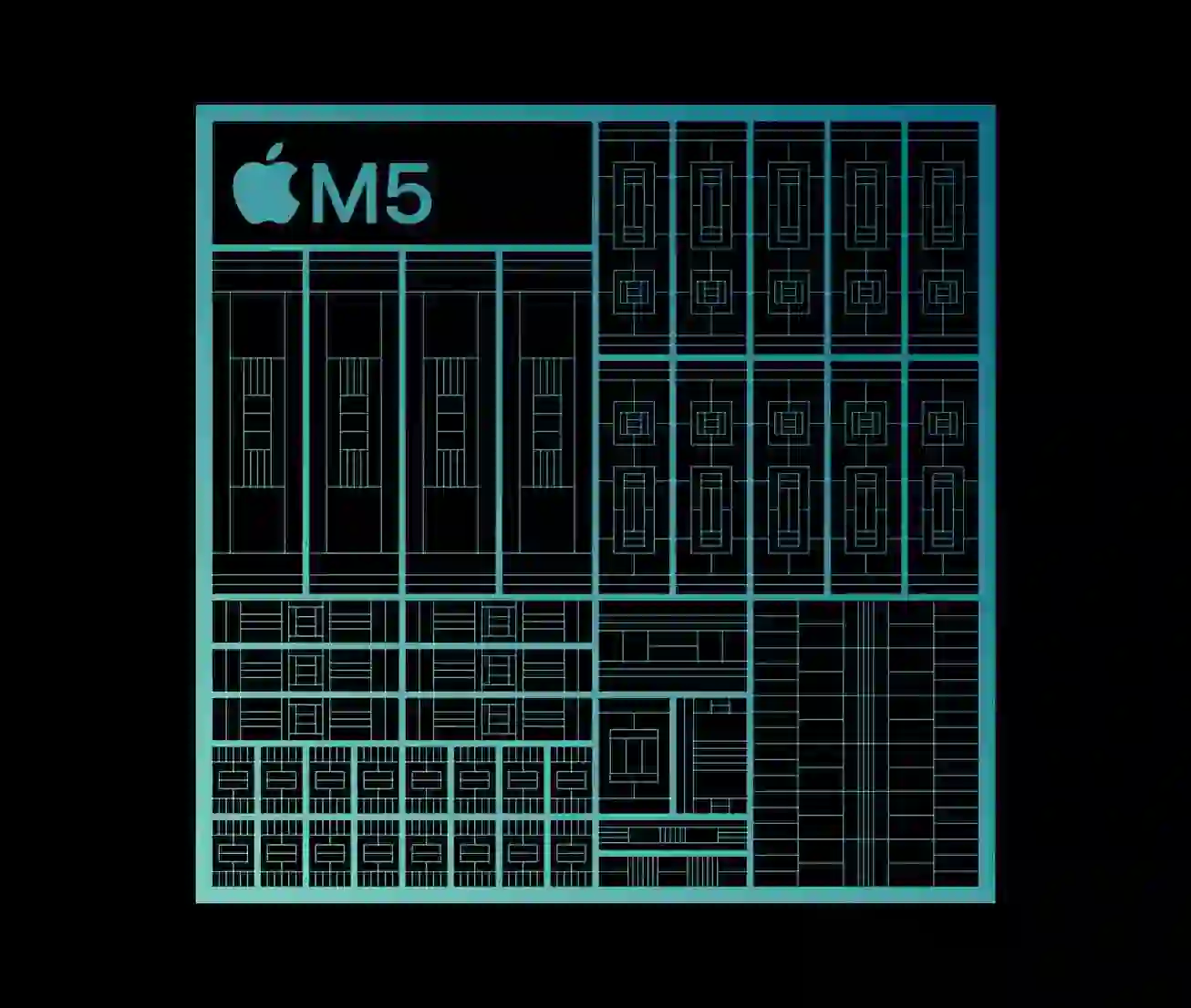 “Apple M5 chip inside a MacBook Pro showing advanced AI and GPU technology”