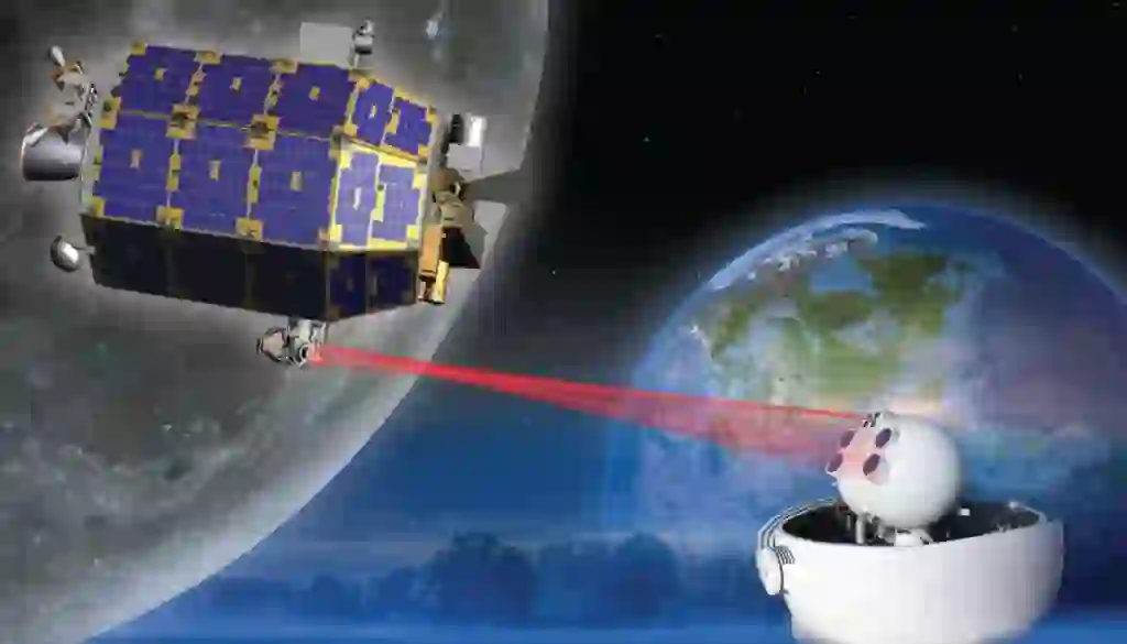 “NASA Deep Space Optical Communications system transmitting laser data through space”