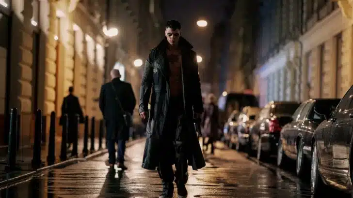 “Bill Skarsgård as Eric Draven in The Crow 2024 gothic movie remake”