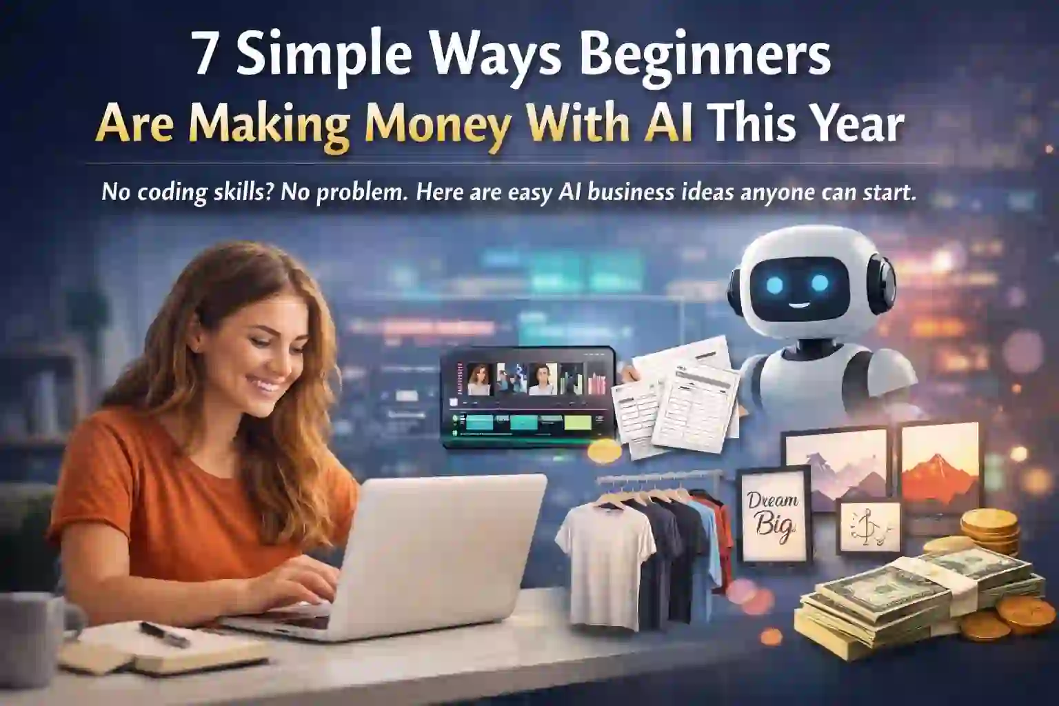 “Beginner using AI tools to build online income and digital side hustles”