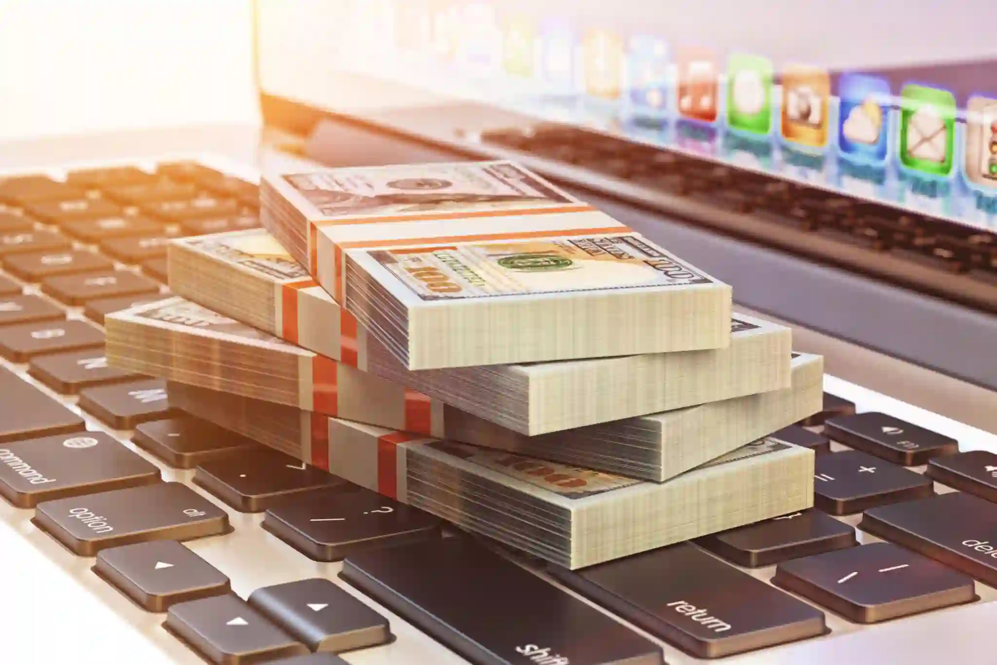 “Laptop showing passive income streams from online business and digital products”