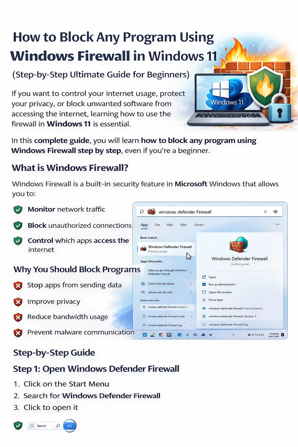 Open Windows Defender Firewall in Windows 11 step by step