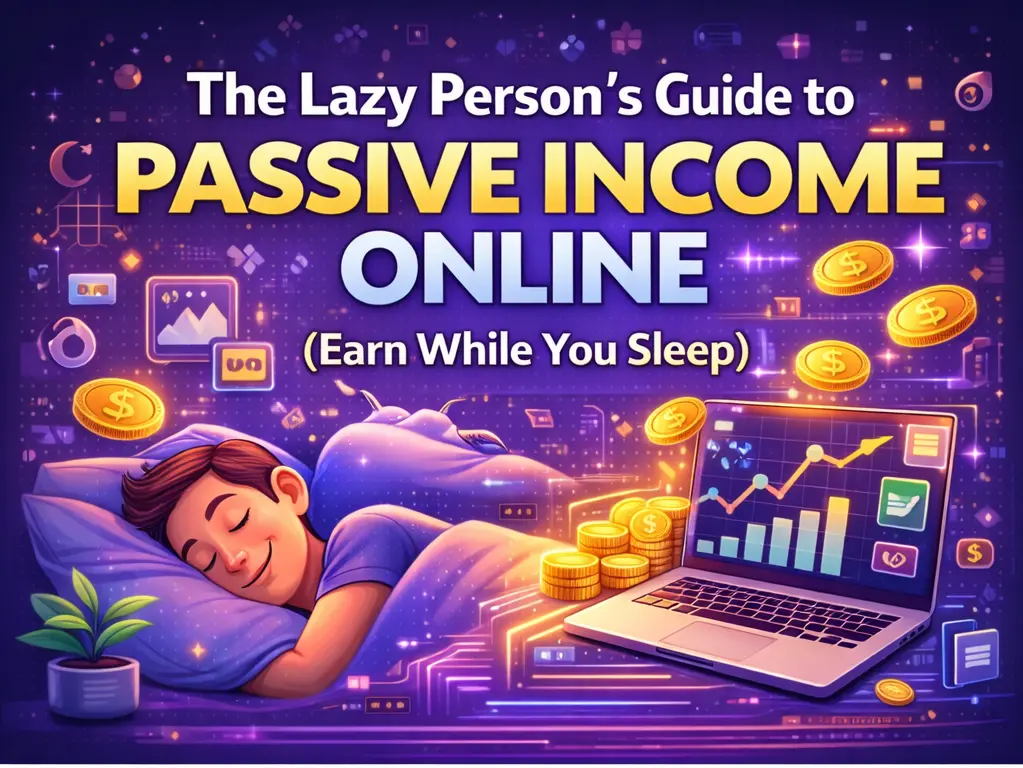 passive income online concept earning money while sleeping with laptop and digital coins
