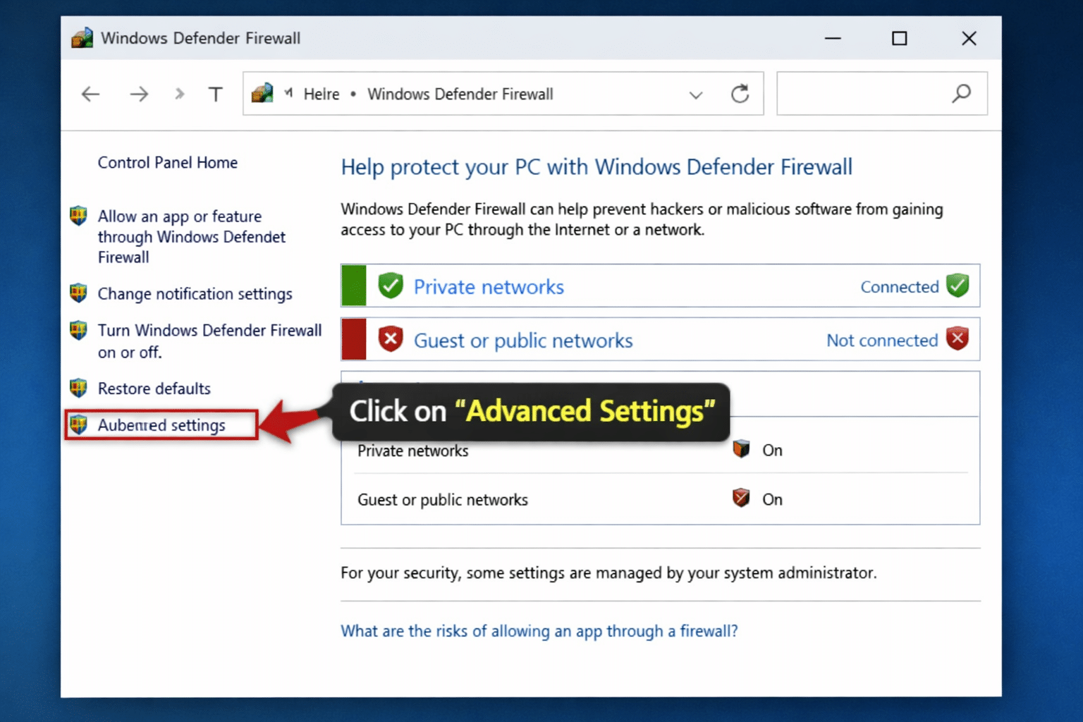 Open advanced settings in Windows Firewall Windows 11